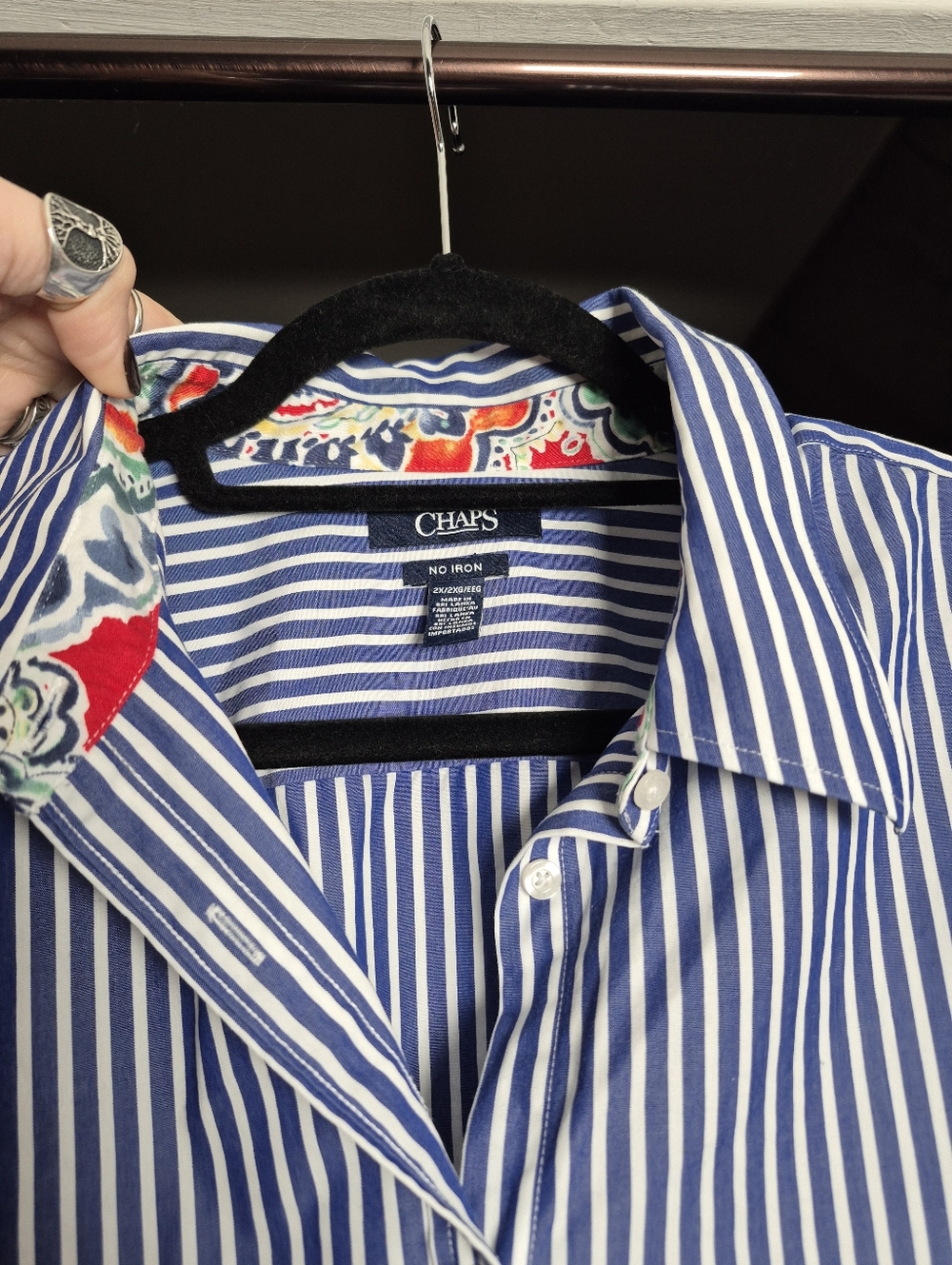Chaps Blue & White Vertical Stripe Button-Down Shirt